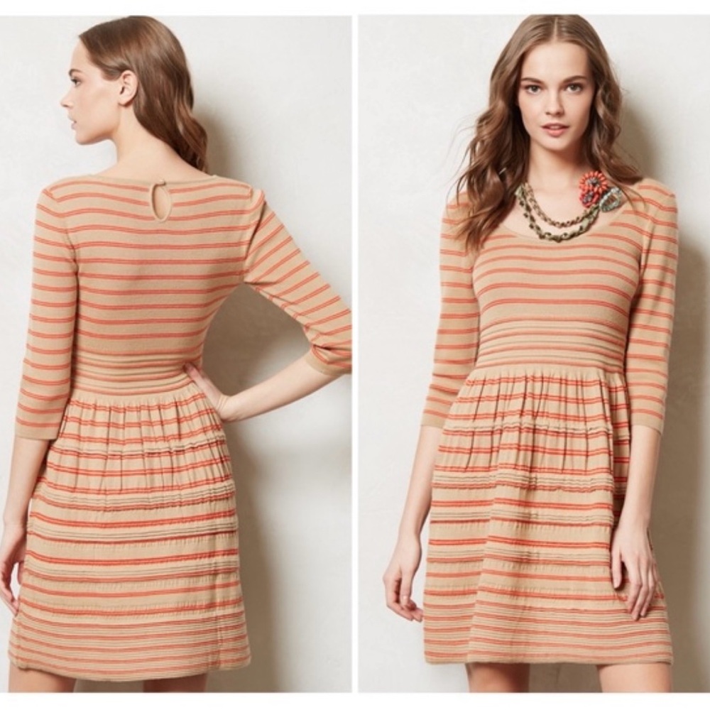 NWT Anthropologie Striped Orange and Cream Boho Dress Sz M